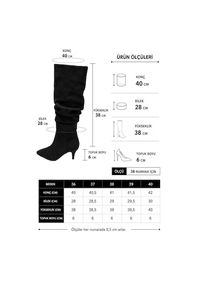 Asmi Shoes Kadın Tima Siyah Süet 6 Cm Topuklu Körüklü Sivri Burun Çivi Topuk Çizme