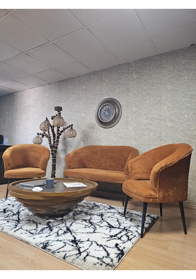 Zafir Teddy Takım Siyah Boyalı Sivriltme Ayak Çay Seti Koltuk - Berjer , Balkon, Salon, Ofis Turuncu