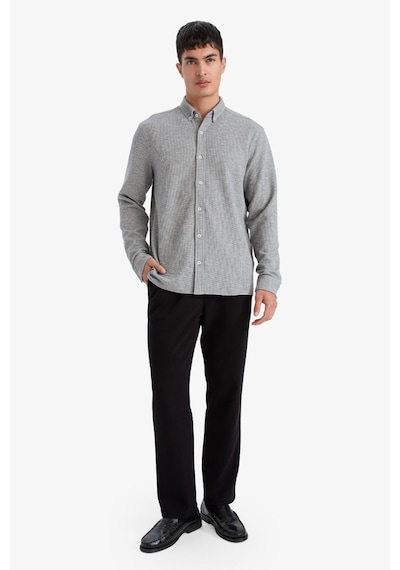 Defacto Regular Fıt Polo Yaka Penye Uzun Kollu Gömlek F9049ax26spgr210 Gri-gr210