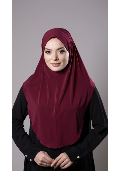 Hürrem Bone Bordo Pratik Hazır Geçmeli Tesettür Eşarp Sandy Kumaş Düz Hijab 2308 16