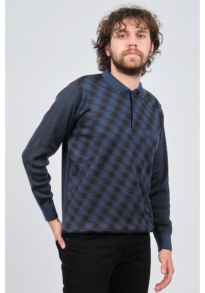 Çizgi Triko Erkek Cep Detaylı Polo Yaka Desenli Kazak 42544213 In Indigo İndigo