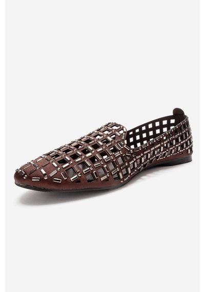 Luvishoes Sılva Kahverengi Taşlı Kadın Babet Ayakkabı Kahverengi