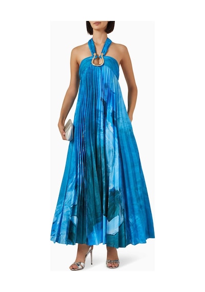 Acler Askham Maxi Elbise - 100% Polyester - Plise Tasarım - Altın Donanım - Şıklık Için Ideal Mavi