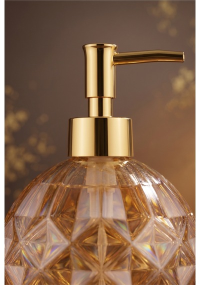 Boby Diamond Küre Cam Sıvı Sabunluk Gold Pompalı Kristal Desenli Dekoratif Banyo Ve Mutfak Dispenseri - 16 Cm X 10 Cm - 500ml - Turuncu