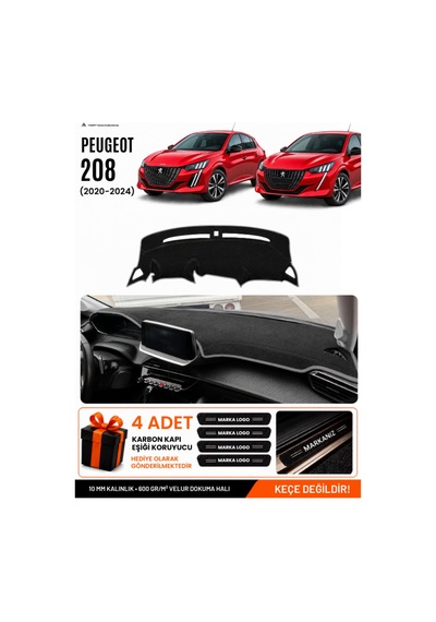 Peugeot 208 2020-2024 Uyumlu Torpido Koruma, Torpido Örtüsü, Torpido Kılıfı - Siyah-gri - Pe006