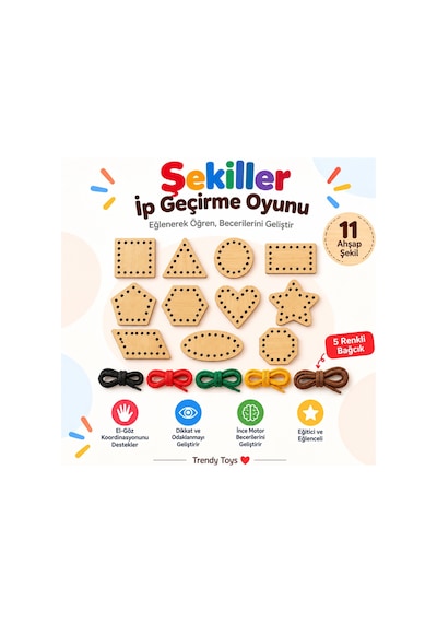 Eğitici Ahşap Şekiller Ip Geçirme Montessori El Kası Geliştirme