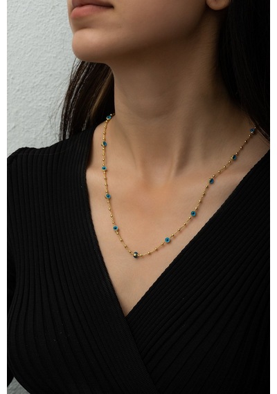 925 Ayar Nazar Göz Kolye.cam Göz Kolye.rose.gold.rodaj. Gümüş