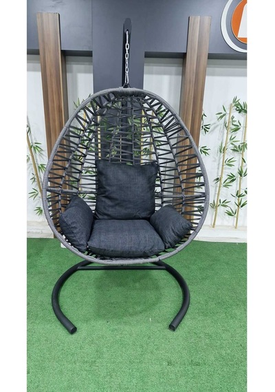 Furnivex Makrome El Örgülü Hamak Salıncak Tek Kişilik Fındık Salıncak Antrasit