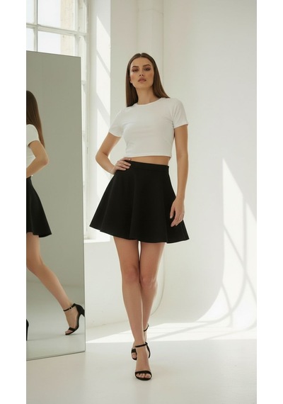 Yarım Kollu Crop Top T-shirt Ekru