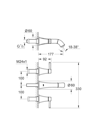 Grohe Grandera 3 Delikli Duvardan Lavabo Bataryası 20414Ig0