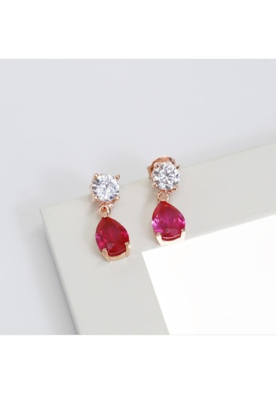 Pembe Zirkon Taşlı Damla Rose Gold Kaplama Gümüş Küpe Gümüş