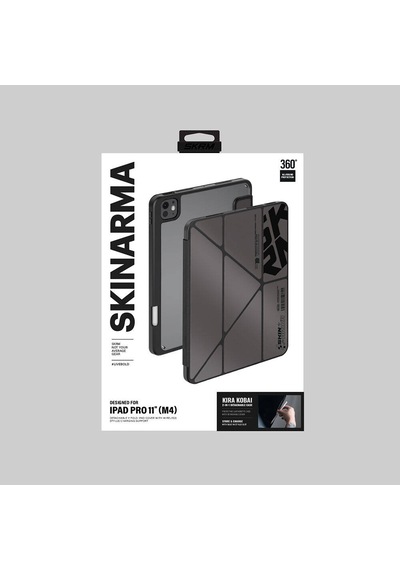 Apple Uyumlu iPad Pro 11 2024 Kılıf Skinarma Holografik Tasarımlı Arkası Şeffaf Magnetik Kira Kobai Kılıf Füme