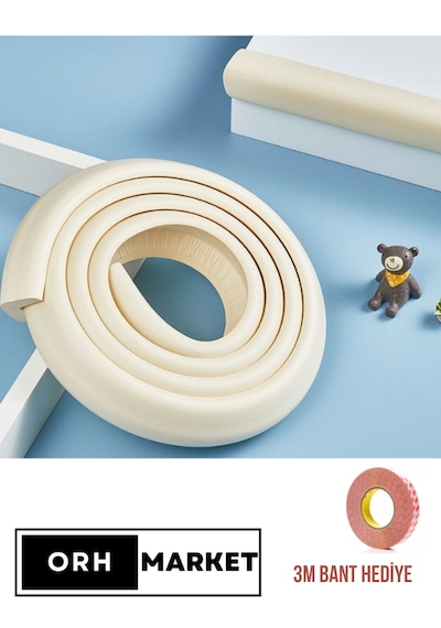 Krem Kalın Kauçuk Kenar Koruyucu 2m – Bebek & Çocuk Güvenlik Bandı, Masa & Sehpa için, 3M Bantlı