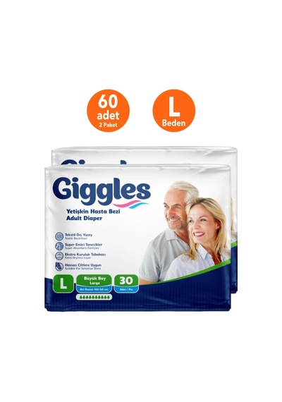 Giggles Yetişkin Bel Bağlamalı Hasta Bezi Large L - 30'lu Paket X 2 Paket 60 Adet L