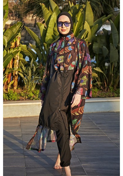 Remsa Mayo Remsa Tesettür Mayo Üzerine Tek Kaftan Kimono Pareo Rp019 Funda Siyah