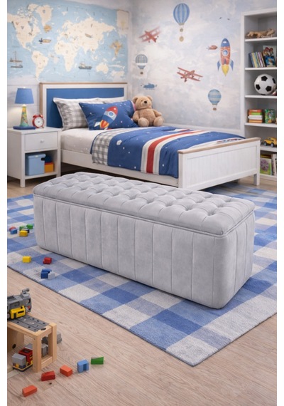 Premium Kapitone Dilimli Puf Bench, Göz Alıcı Lüks Görünüm Ve Modern Dekor İçin Üst Düzey Şıklık Gri - 863945362 Gri