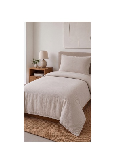 %100 Pamuk Keten Tek Kişilik Nevresim Takımı Lastikli Çarşaflı 160x200 Cm Taş - 904795714 Taş