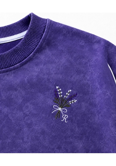 Rony Pony Kids Kız Çocuk Mor Yıkama Efektli Çiçek Nakışlı Omuz Biyeli Sweatshirt Ve Palazzo Eşofman Takımı
