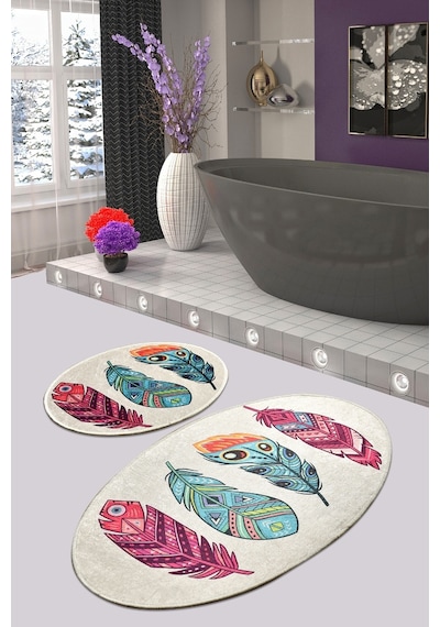Feather Djt 2 Lı Set Banyo Halısı, Paspas Çok Renkli