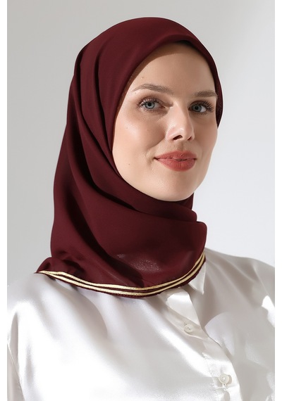 Tesettür Biyeli Bürümcük Düz Şifon Eşarp - Bordo Bordo