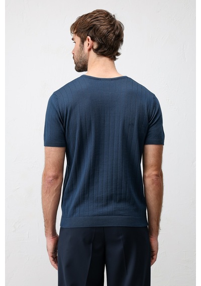Antioch Dokulu Erkek Triko T-shirt İndigo