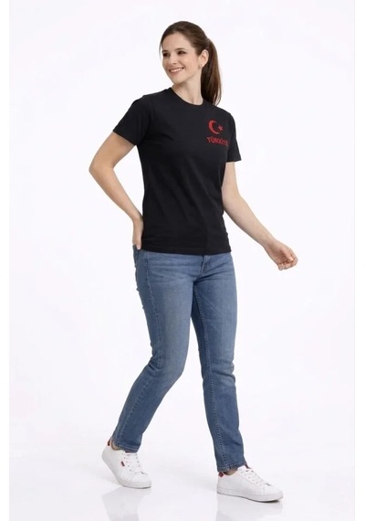İkales Türkiye Ay Yıldız Baskılı Taraftar Forma T-shirt - Siyah