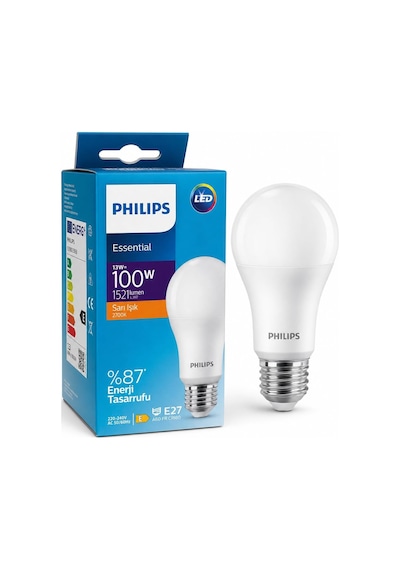 Essential Led Ampul 13w 100w Eşdeğer, E27 Duy, 2700k Sarı Işık, 1521 Lümen, Enerji Tasarruflu Led Aydınlatma Dim Diğer