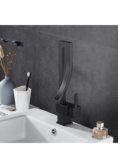 Özel Tasarım Matte Black Banyo Bataryası Retro Şelale Kare Havza Lavabo Bataryası Siyah