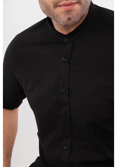 Hakim Yaka Slim Fit Keten Hediye Kutulu Erkek Gömlek Fs-003042 - Siyah-2193