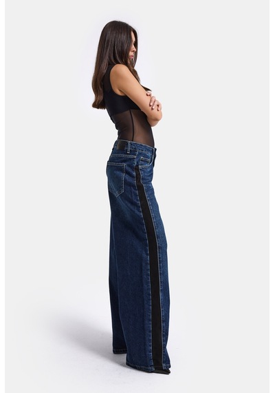 Kadın Koyu Mavi 2w6-5 Süper Baggy Yan Süet Detaylı Özel Tasarım Denim Jean
