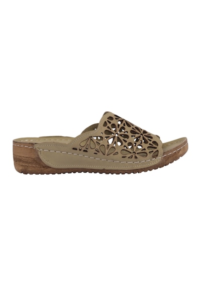 Napa Shoes Rahat Kalıp Lazer Detaylı Hakiki Deri Kadın Dolgu Topuk Terlik Napa-226l 164