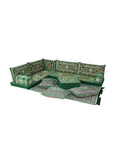 Otantik Şark Köşesi Takımı Yeşil Anadolu 14 Parça Kilim Ve Puf Dahil Süngerli Sedir Seti