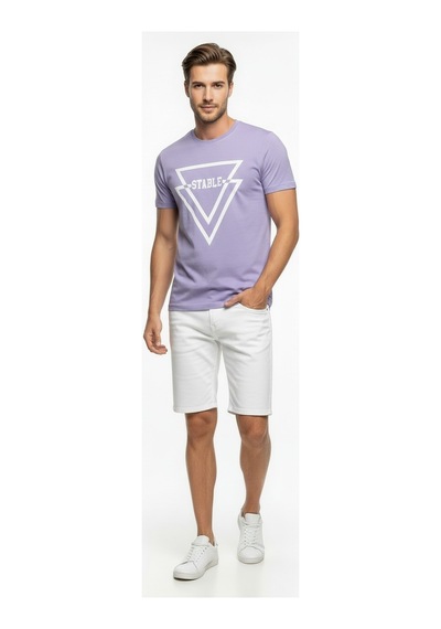 Maximodena Erkek Urban Stable Kabartma Baskılı Slim Fit Günlük Tişört Lila