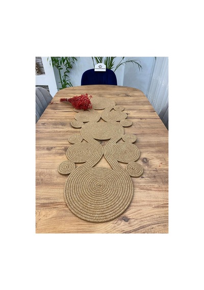 Jüt, Hasır,sarmal Model, Dekoratif Masa Örtüsü, Runner 40x110 Cm, Sehpa Örtüsü, Bohem Tarzı Hasır Hasır