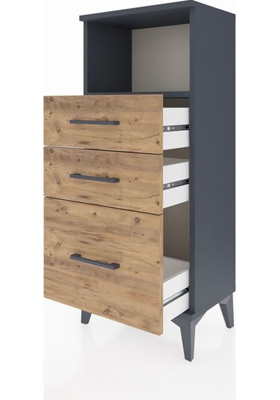 Arges Komodin Tek Raflı 3 Çekmeceli 44x30x106 Antrasit-çam Antrasit