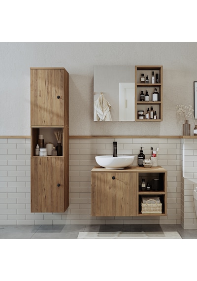 Lavabolu Mdf 75 Cm Lotus Çekmeceli Banyo Dolabı + Aynalı Dlp Atl Atlantik Çam