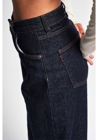 Itsbasic Kadın Koyu Kot Rengi Doris Straight Fit %100 Koton Su Yıkama Denim Jean Koyu Kotrengi