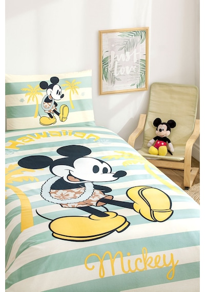 Mickey Mouse Hawai Tek Kişilik Disney Lisanslı Lastikli Çocuk Nevresim Takımı Pembe
