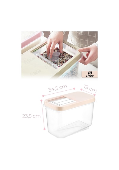 10 Litre Büyük Boy Kuru Gıda Tahıl Mama Saklama Kabı 1 Adet Şeffaf