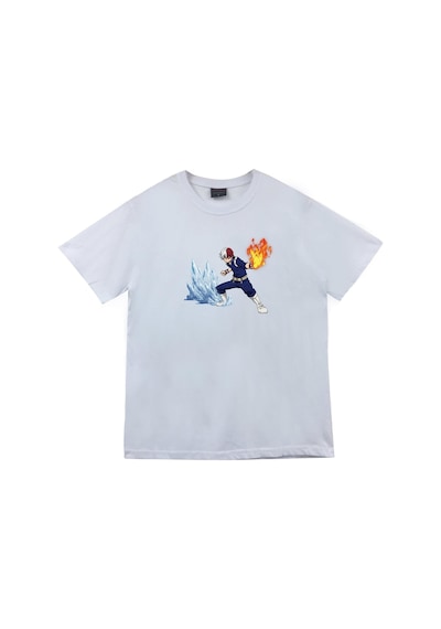 My Hero Academia Shoto Todoroki Anime Baskılı Unisex %100 Pamuk Beyaz T-shirt Beyaz