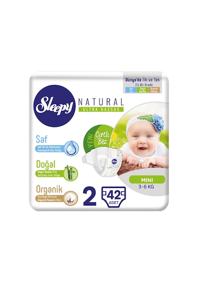 Sleepy Natural Bebek Bezi 3-6 KG 2 Numara Mini 42 Adet