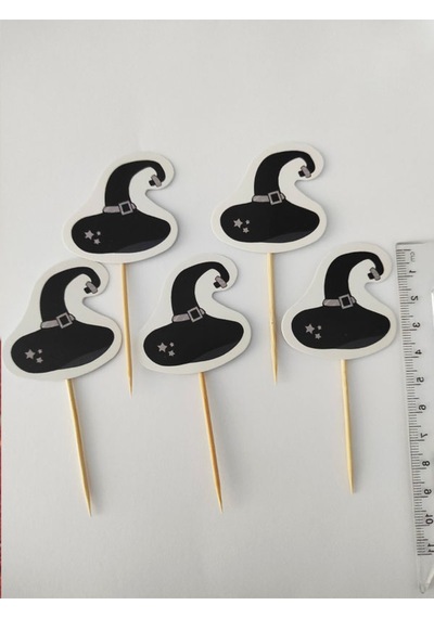 20 Adet Dekoratif Karton Cadı Şapkası Şeklinde Cadılar Bayramı Kürdanı 6,5 Cm - Halloween