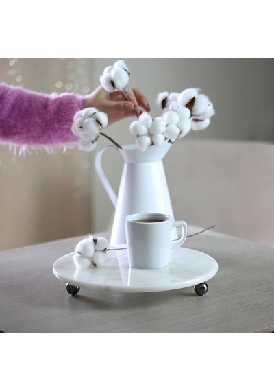 Akayev Mermer 25 Cm Füme Boncuk Ayaklı Beyaz Yuvarlak Sunumluk Çok Renkli