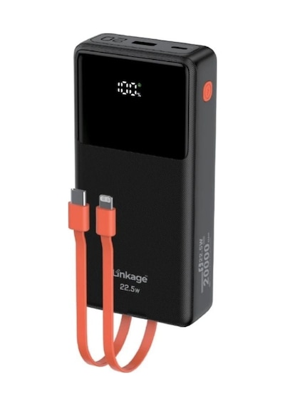 30.000mah Dahili Usb-c + Lightning Kablolu Powerbank Lcd Göstergeli Taşınabilir Hızlı Şarj Cihazı-1666 Siyah