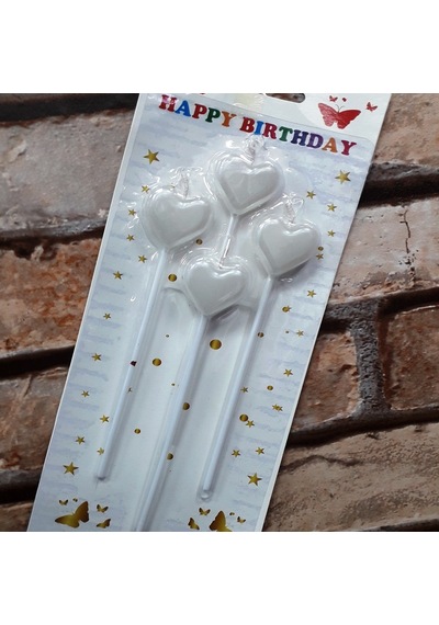 4 Adet Beyaz Kalpli Pasta Mumu Kalpli Doğum Günü Pasta Mumu Beyaz Pasta Mumu Kalpli Mum White Candle Renkli