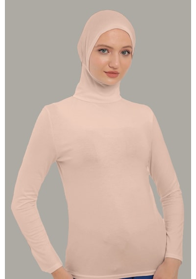 Sonbaharmoda Kadın Uzun Kollu Body Boyunluklu Boneli Tam Badi Boğazlı Likralı Penye Bej