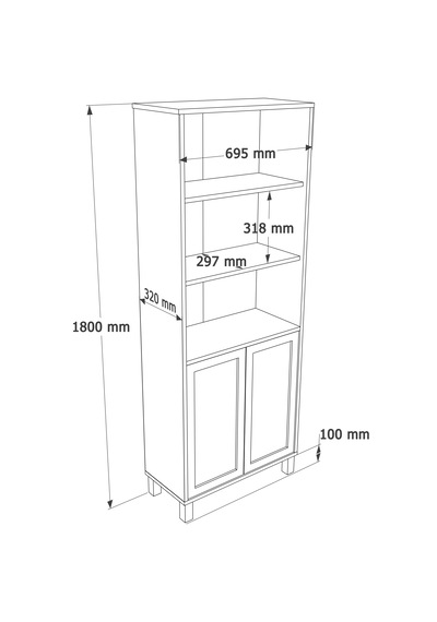 Robin Home Arizona Kitaplık Raf Ahşap Ayaklı 180cm Ahşap Jüt Kapaklı Beyaz-jüt