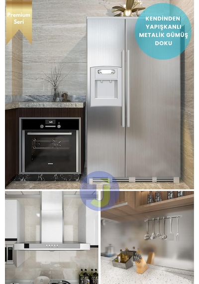 Technojet Kendinden Yapışkanlı Metalik Folyo Mutfak Banyo Tezgah Duvar Dolap Masa Kaplama 60cmx100cm Silver