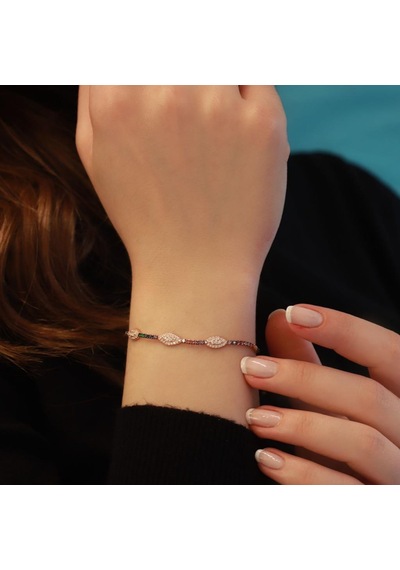 Renkli Zirkon Taşlı Su Yolu Rose Gold Kaplama Gümüş Bileklik Gümüş