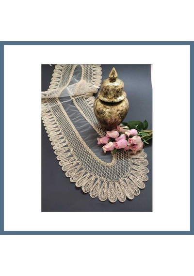 Buradabulabilirsin Kadife Detaylı Bej Runner 120x30cm Bbz